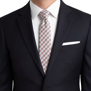 JF J. Ferrar Men's Necktie Dusty‎ Rose Pink Gray White Check Classic Length Tie